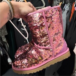 UGG Pink Sequin Cozy Boots